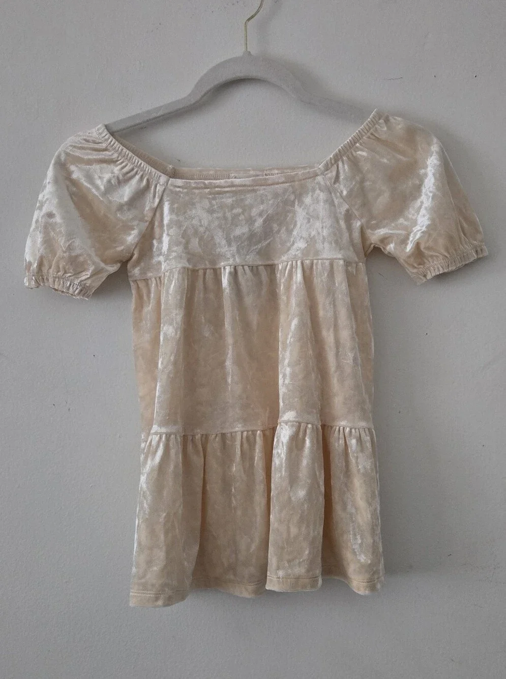Peasant Velvet Tiered Top in Light Peach